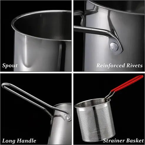 Stainless Steel Frying Pot with Strainer and Basket Clip