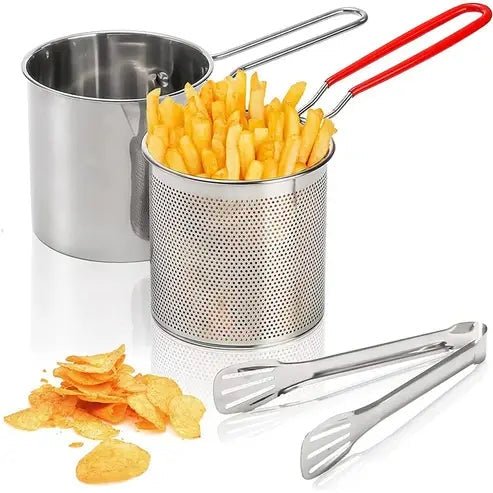 Stainless Steel Frying Pot with Strainer and Basket Clip