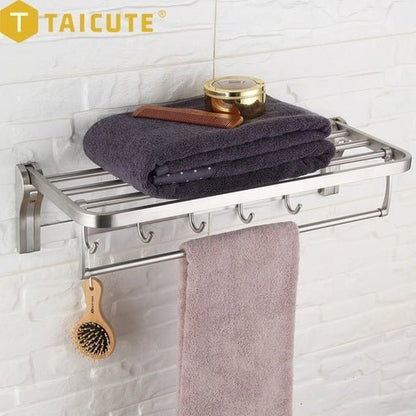 Towel Rack Shelf with Hooks