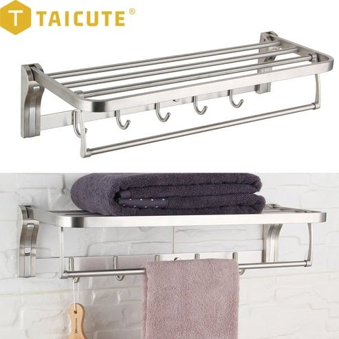 Towel Rack Shelf with Hooks