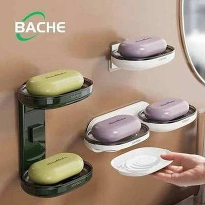 Wall Mounted Double Soap Storage Box Rack for Bathroom Organization