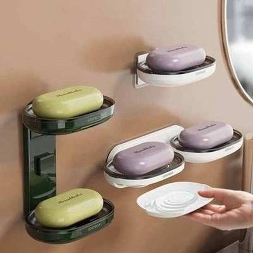 Wall Mounted Double Soap Storage Box Rack for Bathroom Organization