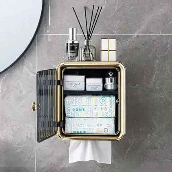 Wall-Mounted Waterproof Tissue Box Holder: Bathroom Storage & Toilet Roll Organizer