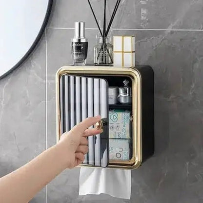 Wall-Mounted Waterproof Tissue Box Holder: Bathroom Storage & Toilet Roll Organizer