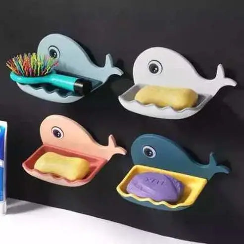 Whale Shape Soap Box Bathroom Soap Dish Tray with Suction Cup and Drain