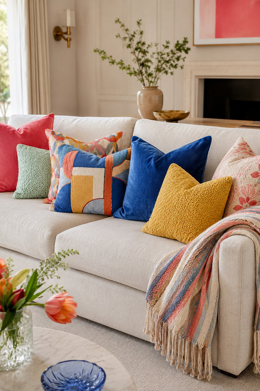 How to Inject Color into a Neutral Room with Statement Textiles
