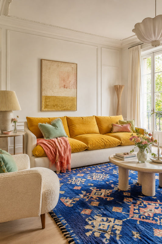 How to Inject Color into a Neutral Room with Statement Textiles