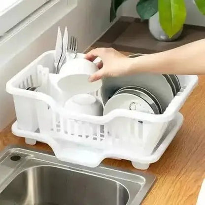 Foldable Heavy-Duty Plastic Dish Rack Kitchen Dish Drainer Home Tableware Storage Shelf Basket Sink Drying Organizer with Tray