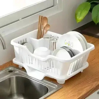 Foldable Heavy-Duty Plastic Dish Rack Kitchen Dish Drainer Home Tableware Storage Shelf Basket Sink Drying Organizer with Tray