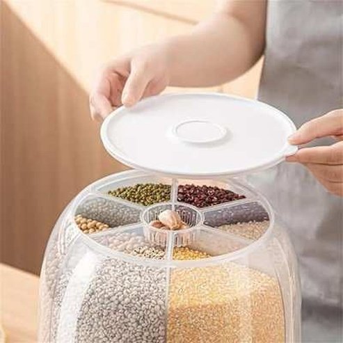 Divided circular box with 6 cells for rice storage