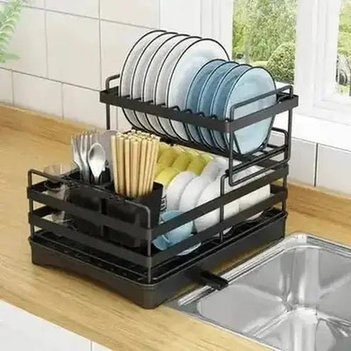 Metal Countertop Dish Storage Rack with Drainage Plate