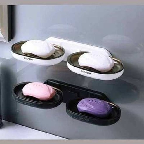 Wall Mounted Double Soap Storage Box Rack for Bathroom Organization