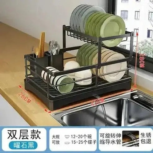 Metal Countertop Dish Storage Rack with Drainage Plate