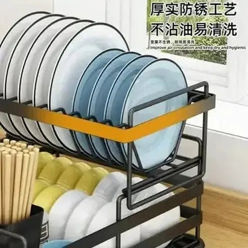 Metal Countertop Dish Storage Rack with Drainage Plate