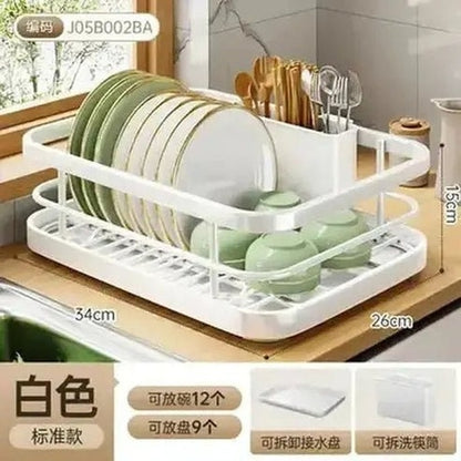 Metal Countertop Dish Storage Rack with Drainage Plate