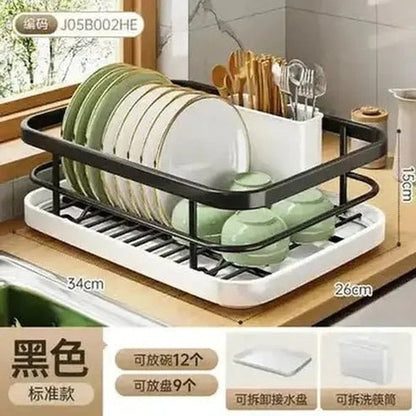 Metal Countertop Dish Storage Rack with Drainage Plate