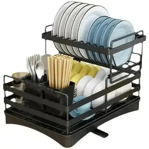 Metal Countertop Dish Storage Rack with Drainage Plate