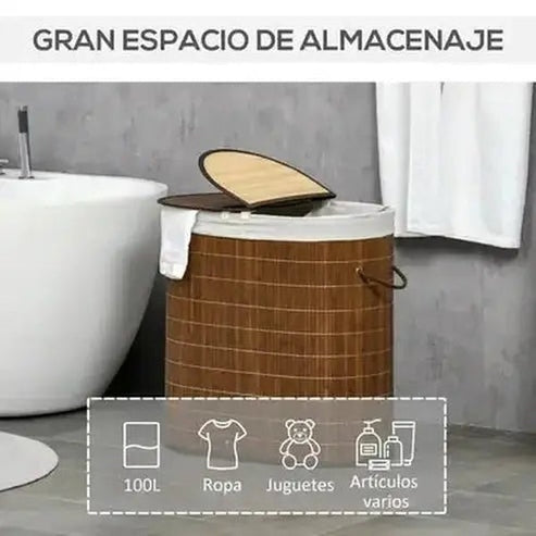 HOMCOM Bamboo Dirty Clothes Basket