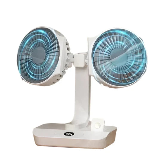 Double Head Desktop Fan - 4-Gear Adjustable with Digital Display