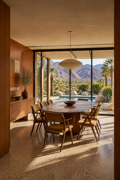 Palm Springs mid-century villa with glass walls and desert mountain views