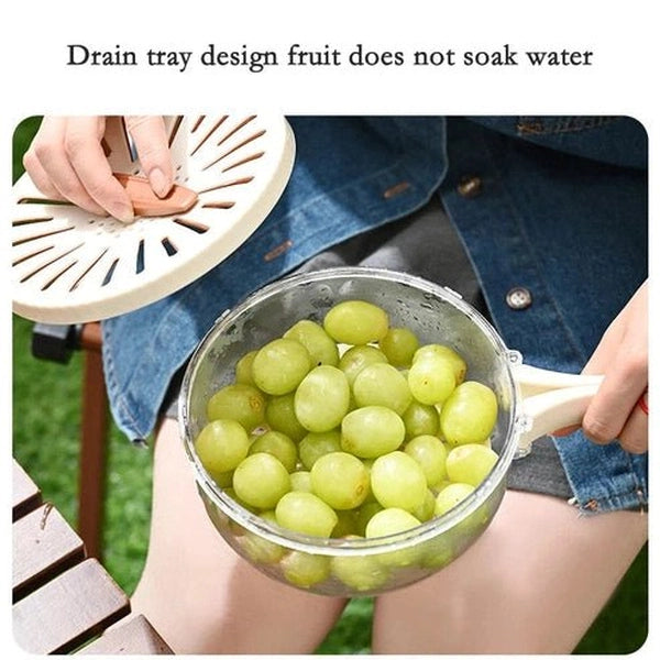 Fruit Drain Basket with Lid & Foldable Handle