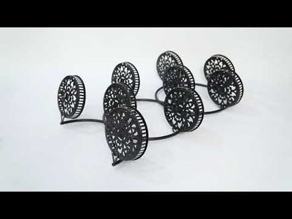 Stand with 6 Heart-Shaped Black Metal Plant Pots and Wheels