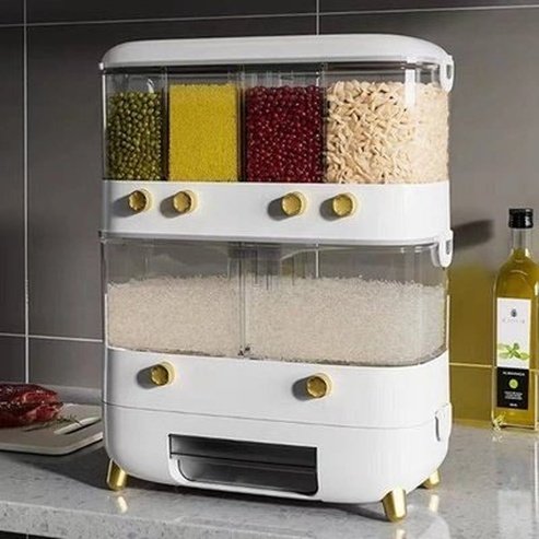 sealed rice storage box home wall mounted cereal grain container dry food dispenser grain storage jar kitchen closet organizer. food storage: food storage containers.