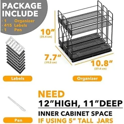 Slide-Out Heavy-Duty Spice Organizer with Labels