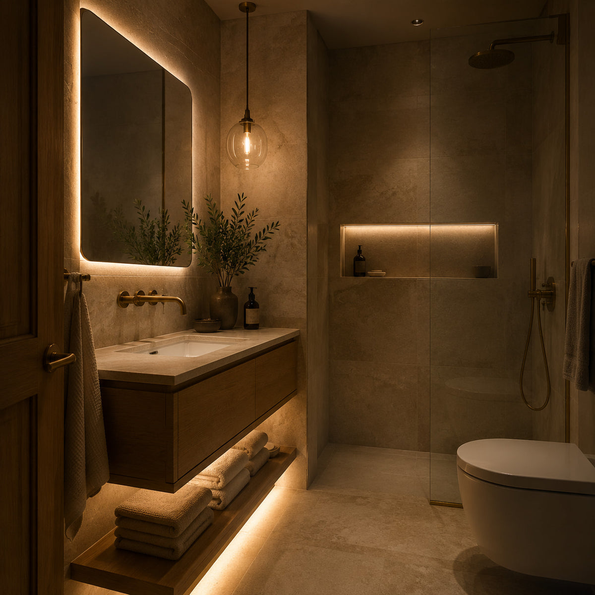 Traditional hallway with discreet smart switches and motion-activated lighting