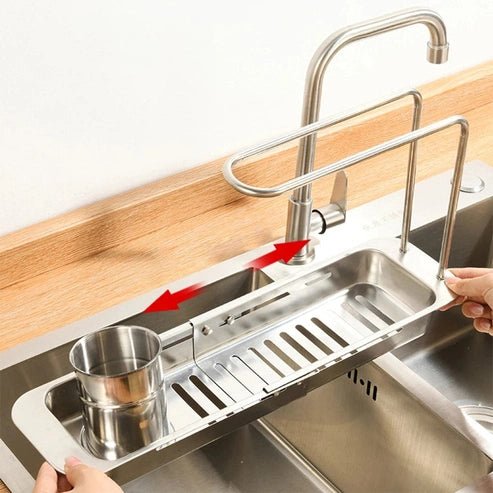 Telescopic Sink Organizer Rack - Sponge & Towel Holder Storage Basket