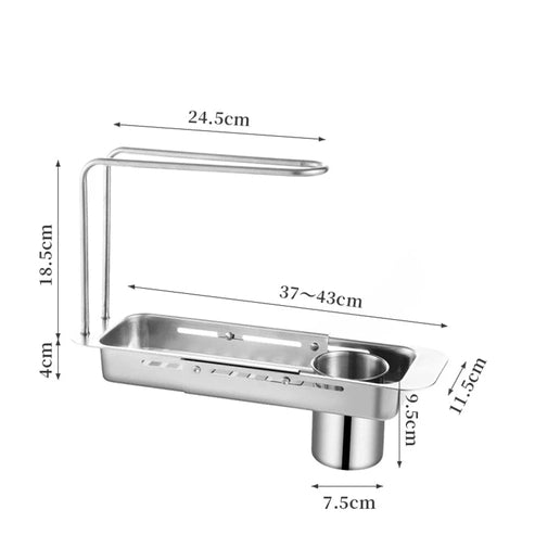 Telescopic Sink Organizer Rack - Sponge & Towel Holder Storage Basket