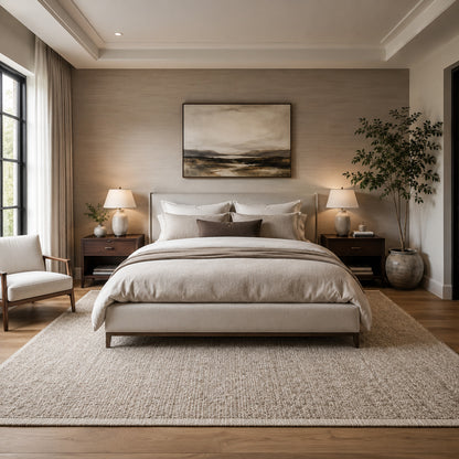 Small living room rug floating beneath coffee table
