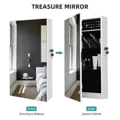 Wall Mounted Mirror Jewelry Armoire with Makeup Organizer