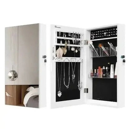 Wall Mounted Mirror Jewelry Armoire with Makeup Organizer