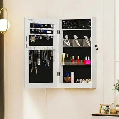 Wall Mounted Mirror Jewelry Armoire with Makeup Organizer