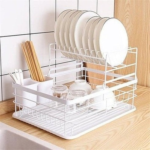  2 Layers Metal Dish Holder Rack With Drain Board 