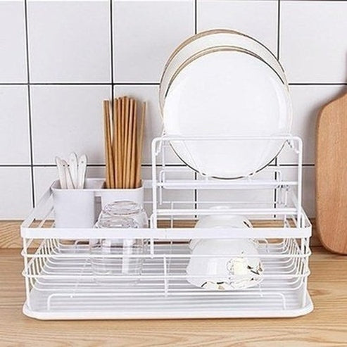  2 Layers Metal Dish Holder Rack With Drain Board 