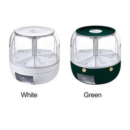 Clear 6 Grid Round Rice Cereal Organizer Container, 360° Rotating Grain Container, Dry Food Storage Box with Dispenser for Kitchen. Type: Food Storage Containers.