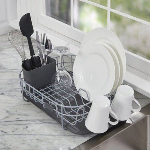 Kitchen cookware and dish storage holder. Low profile powder coated dish drying rack in charcoal grey. Kitchen Tools & Utensils. Type: Dish Racks & Drain Boards.