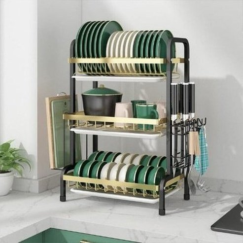 Over Sink Dish Rack Dish Racks & Drain Boards Black Golden Metal Over Sink Dish Drain Rack · Dondepiso