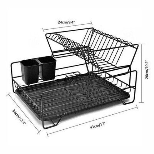 Iron Dish Drainer Organizer Dish Racks & Drain Boards Black Stainless Steel Mesh Dish Drainer with Tray · Dondepiso