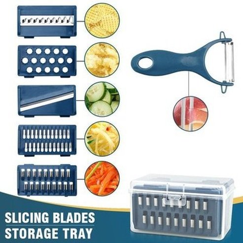 Safe Handheld Vegetable Slicer Kitchen Slicers Blue Handheld Safety Combinable Kitchen Slicer With 5 Blades · Dondepiso