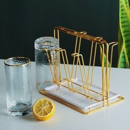 Golden Mug Drying Rack Kitchen Utensil Holders & Racks Golden Golden 6 Mugs Drying Rack Holder · Dondepiso