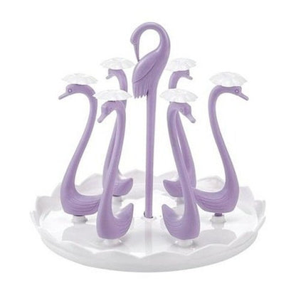 Cup Drying Rack Organizer Kitchen Utensil Holders & Racks Purple / 6 cups Rotatable Swan Shape Glass Cup Rack · Dondepiso