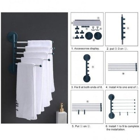 Towel Hanger Rack Towel Racks & Holders Wall Mount Towel Rack With 5 Rotating Rods · Dondepiso