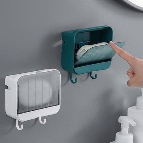 Wall Soap Storage Box Soap Dishes & Holders Punch-Free Wall Mount Soap Box with Lid – Dondepiso